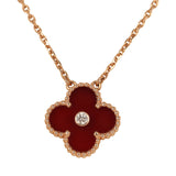 Pre-owned Van Cleef & Arpels 2011 Holiday Vintage Alhambra Pendant Necklace Carnelian 18K Rose Gold & Diamonds - Thumbnail View 2