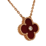 Pre-owned Van Cleef & Arpels 2011 Holiday Vintage Alhambra Pendant Necklace Carnelian 18K Rose Gold & Diamonds - Thumbnail View 3