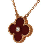 Pre-owned Van Cleef & Arpels 2011 Holiday Vintage Alhambra Pendant Necklace Carnelian 18K Rose Gold & Diamonds - Thumbnail View 5
