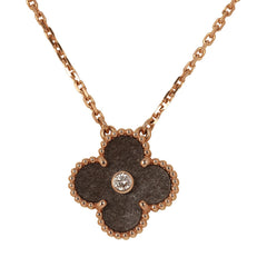 Pre-owned Van Cleef & Arpels 2023 Holiday Vintage Alhambra Pendant Necklace Silver Obsidian White Diamond Rose Gold
