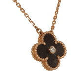Pre-owned Van Cleef & Arpels 2023 Holiday Vintage Alhambra Pendant Necklace Silver Obsidian White Diamond Rose Gold - Thumbnail View 3