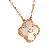 Van Cleef & Arpels 2025 Holiday Vintage Alhambra Pendant Necklace Pink Mother Of Pearl 18K Rose Gold & Diamonds - Thumbnail View 3