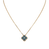 Van Cleef & Arpels 2026 Holiday Vintage Alhambra Pendant Necklace Blue Grey Sevres Porcelain 18K Yellow Gold & Diamonds - Thumbnail View 1