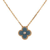 Van Cleef & Arpels 2026 Holiday Vintage Alhambra Pendant Necklace Blue Grey Sevres Porcelain 18K Yellow Gold & Diamonds - Thumbnail View 3