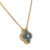Van Cleef & Arpels 2026 Holiday Vintage Alhambra Pendant Necklace Blue Grey Sevres Porcelain 18K Yellow Gold & Diamonds - Thumbnail View 2