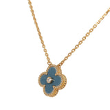 Van Cleef & Arpels 2026 Holiday Vintage Alhambra Pendant Necklace Blue Grey Sevres Porcelain 18K Yellow Gold & Diamonds - Thumbnail View 4