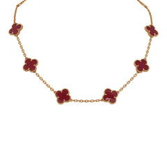 Van Cleef & Arpels Vintage Alhambra 10 Motif Necklace Pink Enamel 18K Yellow Gold