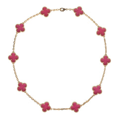 Van Cleef & Arpels Vintage Alhambra 10 Motif Necklace Pink Enamel 18K Yellow Gold