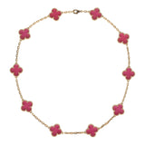 Van Cleef & Arpels Vintage Alhambra 10 Motif Necklace Pink Enamel 18K Yellow Gold - Thumbnail View 2