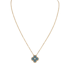 Van Cleef & Arpels 2026 Holiday Vintage Alhambra Pendant Necklace Blue Grey Sevres Porcelain 18K Yellow Gold & Diamonds