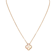 Pre-owned Van Cleef & Arpels 2025 Holiday Vintage Alhambra Pendant Necklace Pink Mother Of Pearl 18K Rose Gold & Diamonds