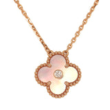 Pre-owned Van Cleef & Arpels 2025 Holiday Vintage Alhambra Pendant Necklace Pink Mother Of Pearl 18K Rose Gold & Diamonds - Thumbnail View 2