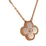 Pre-owned Van Cleef & Arpels 2025 Holiday Vintage Alhambra Pendant Necklace Pink Mother Of Pearl 18K Rose Gold & Diamonds - Thumbnail View 3