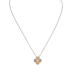 Pre-owned Van Cleef & Arpels 2024 Holiday Vintage Alhambra Pendant Necklace Rose Gold Guilloche 18K White Gold, Diamonds