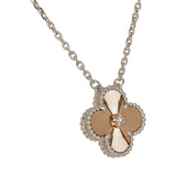 Pre-owned Van Cleef & Arpels 2024 Holiday Vintage Alhambra Pendant Necklace Rose Gold Guilloche 18K White Gold, Diamonds - Thumbnail View 3