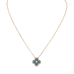 Van Cleef & Arpels 2026 Holiday Vintage Alhambra Pendant Necklace Blue Grey Sevres Porcelain 18K Yellow Gold & Diamonds