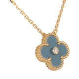 Van Cleef & Arpels 2026 Holiday Vintage Alhambra Pendant Necklace Blue Grey Sevres Porcelain 18K Yellow Gold & Diamonds - Thumbnail View 3