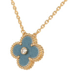Van Cleef & Arpels 2026 Holiday Vintage Alhambra Pendant Necklace Blue Grey Sevres Porcelain 18K Yellow Gold & Diamonds - Thumbnail View 5