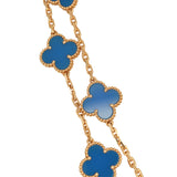 Pre-owned Van Cleef & Arpels Vintage Alhambra 20 Motif Long Necklace Bleu Agate 18K Yellow Gold - Thumbnail View 3