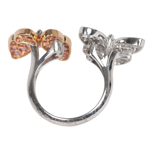 Pre-owned Van Cleef & Arpels Double Butterfly Ring 18k White Gold/Pink & Diamonds