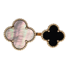 Van Cleef & Arpels Magic Alhambra Between The Finger Ring Mother of Pearl & Onyx 18K Yellow Gold Hardware