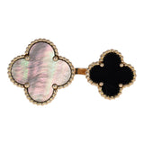 Van Cleef & Arpels Magic Alhambra Between The Finger Ring Mother of Pearl & Onyx 18K Yellow Gold Hardware