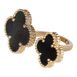 Van Cleef & Arpels Magic Alhambra Between The Finger Ring Mother of Pearl & Onyx 18K Yellow Gold Hardware