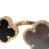 Van Cleef & Arpels Magic Alhambra Between The Finger Ring Mother of Pearl & Onyx 18K Yellow Gold Hardware