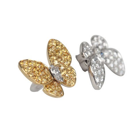 Van Cleef & Arpels Between The Finger "Two Butterfly" Ring Yellow Sapphire & Diamonds 18K White Gold