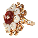 Van Cleef & Arpels Bouton D’or Ring Carnelian, Mother Of Pearl 18K Rose Gold Hardware & Diamonds