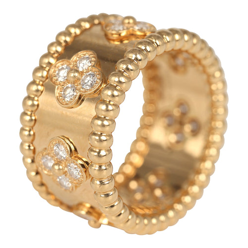 Pre-owned Van Cleef & Arpels Medium Perlee Diamond Ring 18K Yellow Gold Hardware & Diamonds