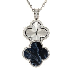 Van Cleef & Arpels Alhambra Secret Pendant Watch Necklace Pietersite, Diamonds, 18K White Gold Guilloche