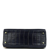Hermes Kelly Retourne 28 Bleu Nuit Satin Matte Porosus Crocodile Gold Hardware