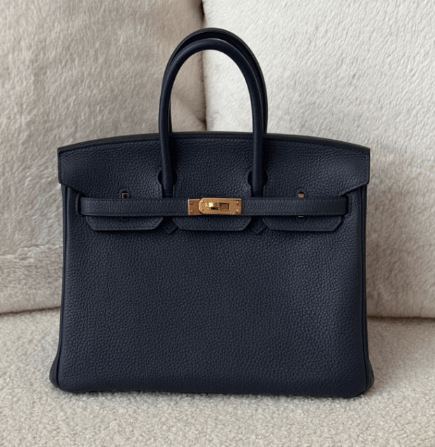 Sourced Pre-owned Hermes Birkin 25 Bleu Nuit Togo Gold Hardware