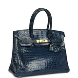 Vintage Hermes Birkin 30 Bleu Roi Shiny Porosus Crocodile Gold Hardware - Thumbnail View 2