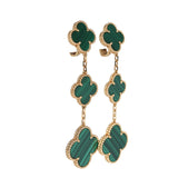 Van Cleef & Arpels Magic Alhambra 3 Motif Earrings Malachite 18K Yellow Gold Hardware