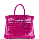 Hermes Birkin 30 Rose Pourpre Shiny Niloticus Crocodile Palladium Hardware