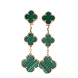 Van Cleef & Arpels Magic Alhambra 3 Motif Earrings Malachite 18K Yellow Gold Hardware