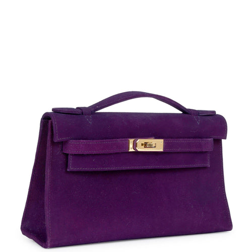 Vintage Hermes Kelly Pochette Violet Doblis Gold Hardware