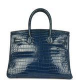 Vintage Hermes Birkin 30 Bleu Roi Shiny Porosus Crocodile Gold Hardware - Thumbnail View 5