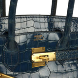 Vintage Hermes Birkin 30 Bleu Roi Shiny Porosus Crocodile Gold Hardware - Thumbnail View 7