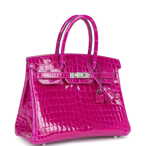 Hermes Birkin 30 Rose Pourpre Shiny Niloticus Crocodile Palladium Hardware