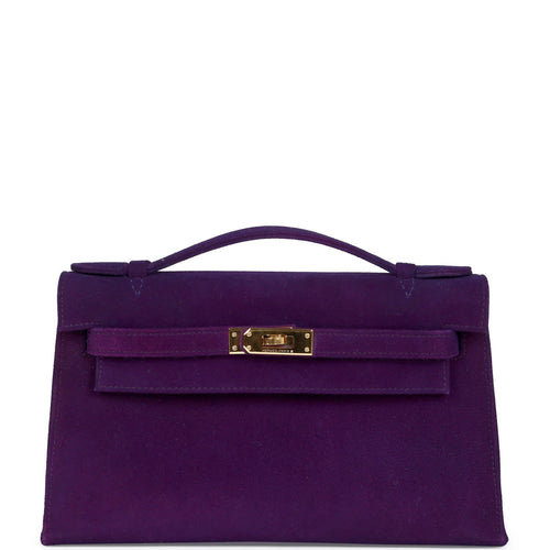 Vintage Hermes Kelly Pochette Violet Doblis Gold Hardware