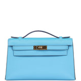 Hermes Kelly Pochette Celeste Swift Gold Hardware