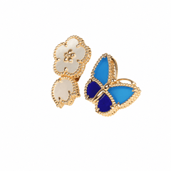 Van Cleef & Arpels Lucky Spring Butterfly Between the Finger Ring Lapis Lazuli, Blue Agate, Mother of Pearl 18K Yellow Gold