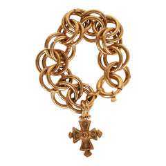 Vintage Chanel 24K Gold Plated Double Link CC-Logo Maltese Cross Charm Bracelet