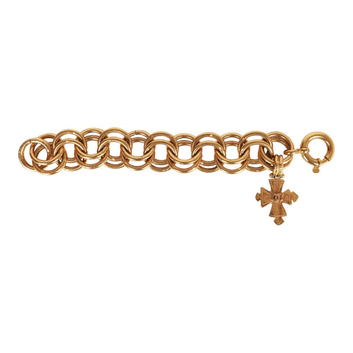 Vintage Chanel 24K Gold Plated Double Link CC-Logo Maltese Cross Charm Bracelet