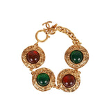 Vintage Chanel Gold, Green and Red Gripoix Medallion Bracelet