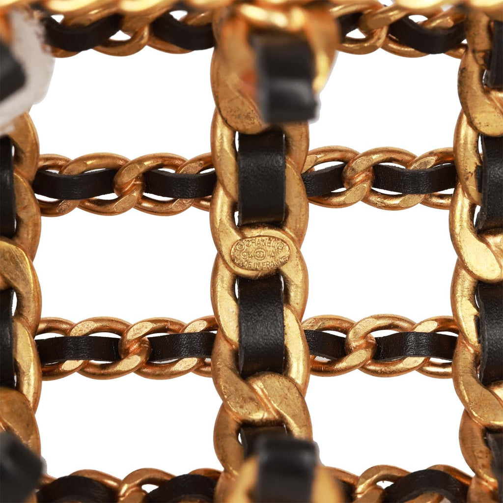 Vintage Chanel Gold Chain and Black Leather Cuff Bracelet – Madison Avenue  Couture