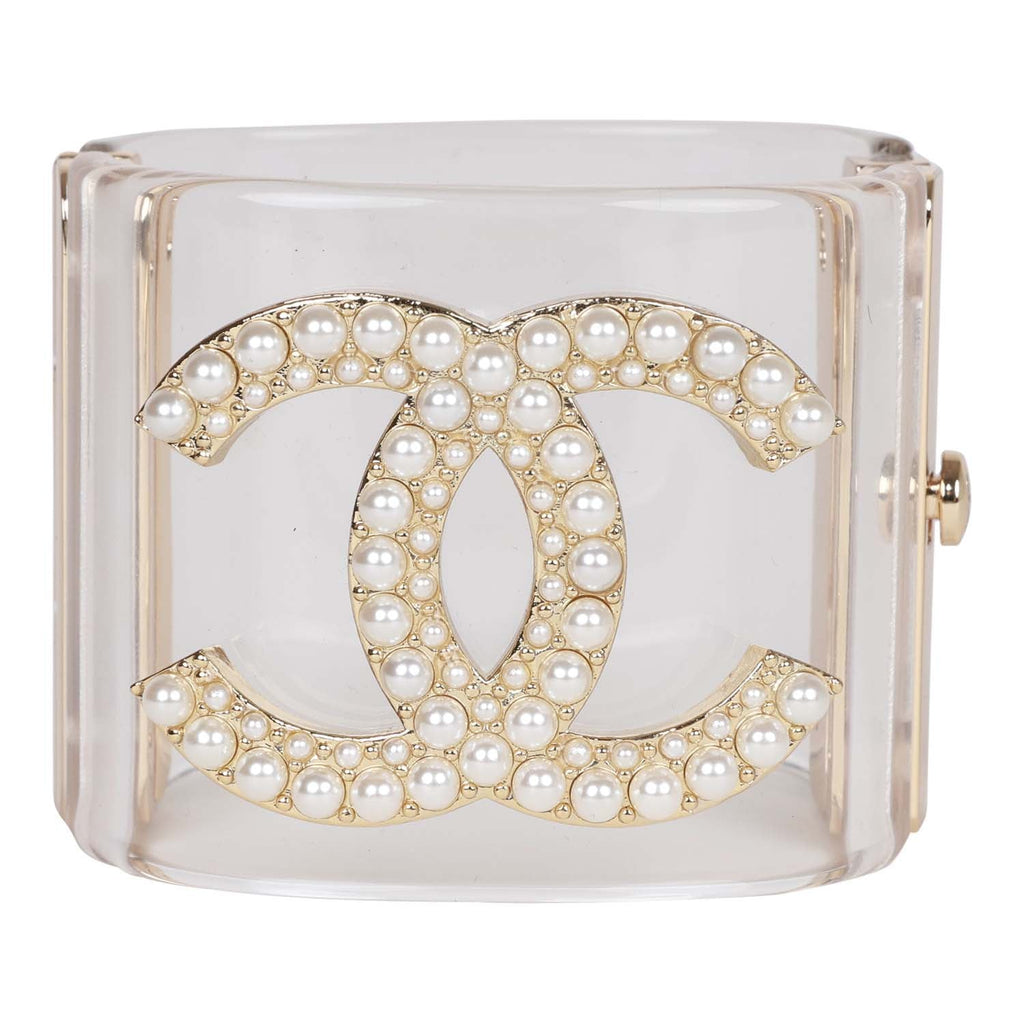 Chanel Lucite Pearl CC Cuff Bracelet